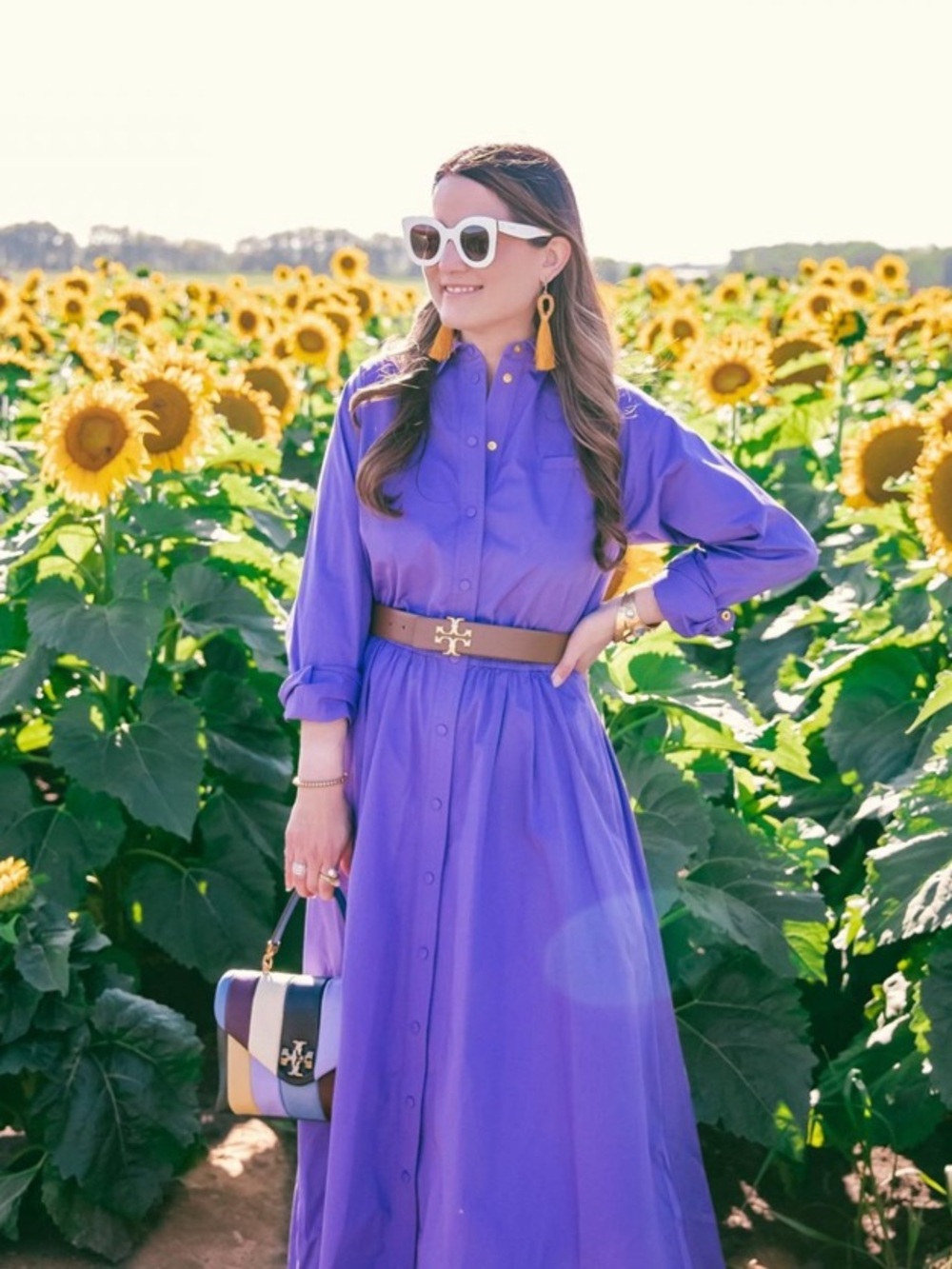 Tory Burch Eleanor French Purple 🪻Button-Front Midi Shirt Dress